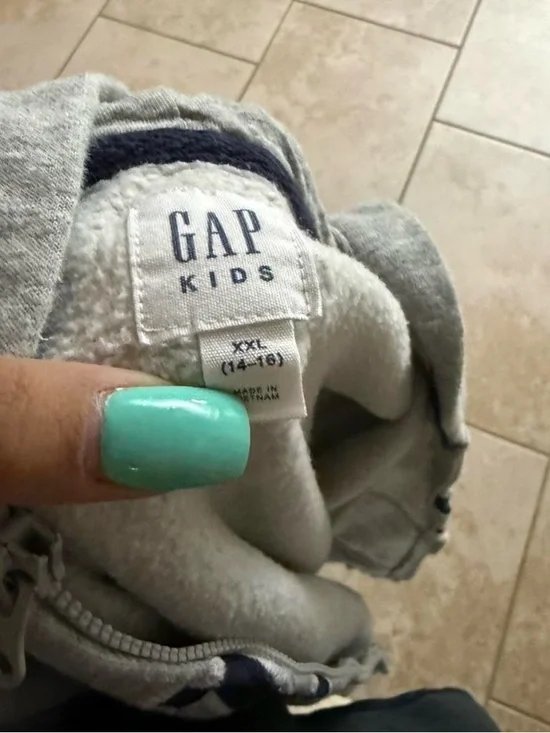 GAP Light Gray Hooded Zip-Up Sweatshirt with Navy Logo - Picture 2 of 2